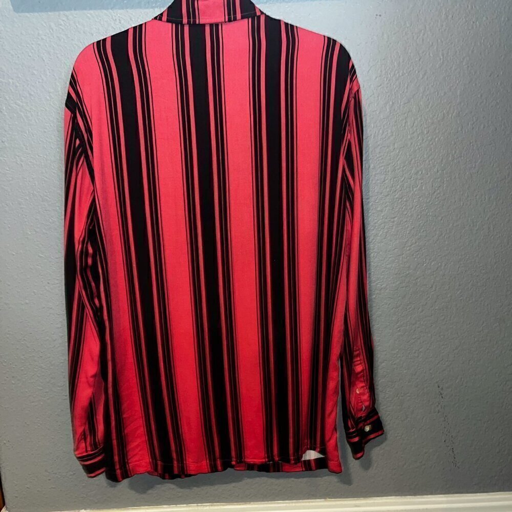 SCOTCH & SODA - Men's Coral Pink & Brown Striped Disco Button Down Shirt -EUC M - Picture 4 of 10